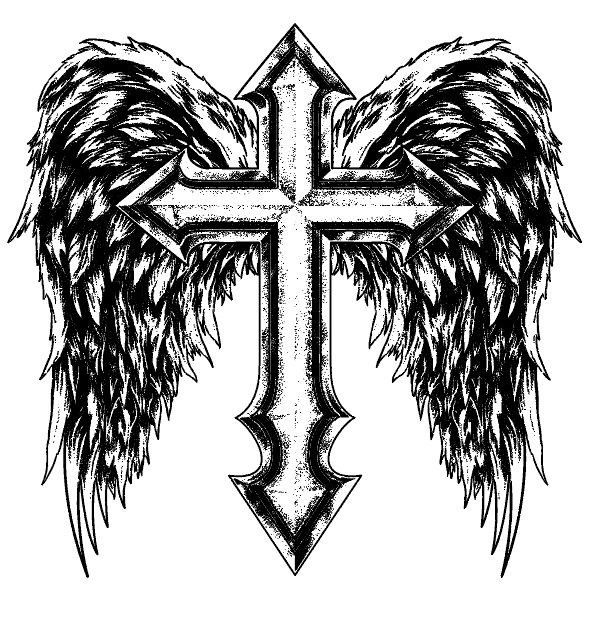 Medieval cross sticker with wings